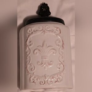 **NEW** American Atelier Set Of 2 Antique White Stoneware Canister 12”